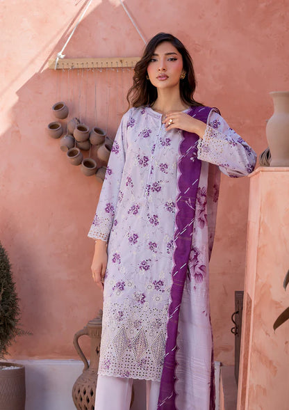 Purple Taupe Printed Chikankari Lawn Kurta Set with Dupatta