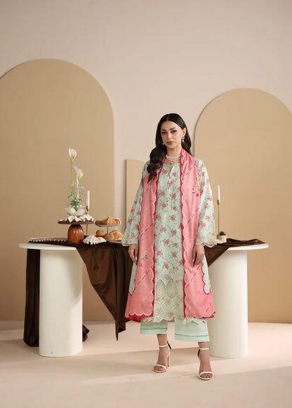 Tea Green Printed Chikankari Lawn Kurta Set with Dupatta