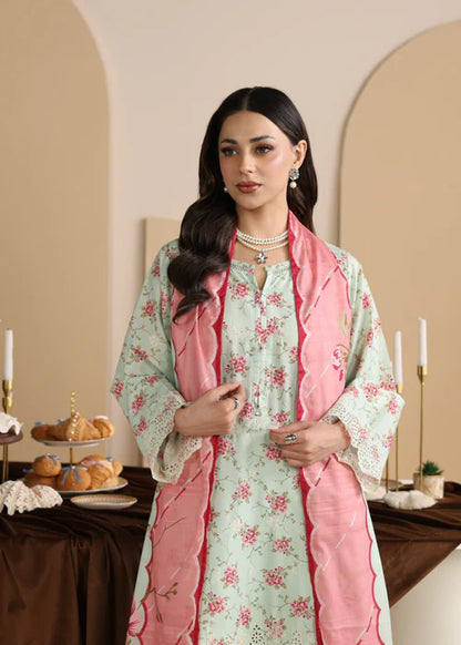 Tea Green Printed Chikankari Lawn Kurta Set with Dupatta