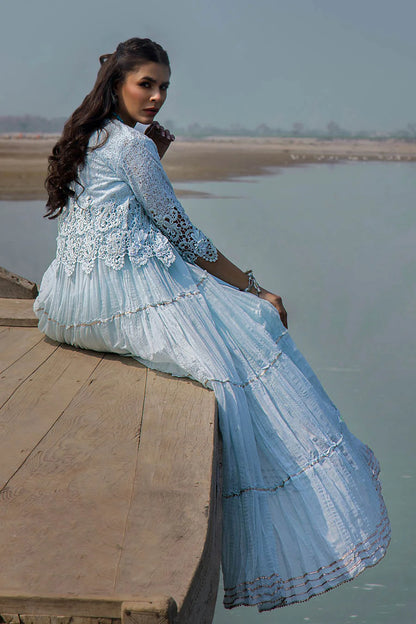 Sky Blue Crocheted Maxi with 3D & Gota Work