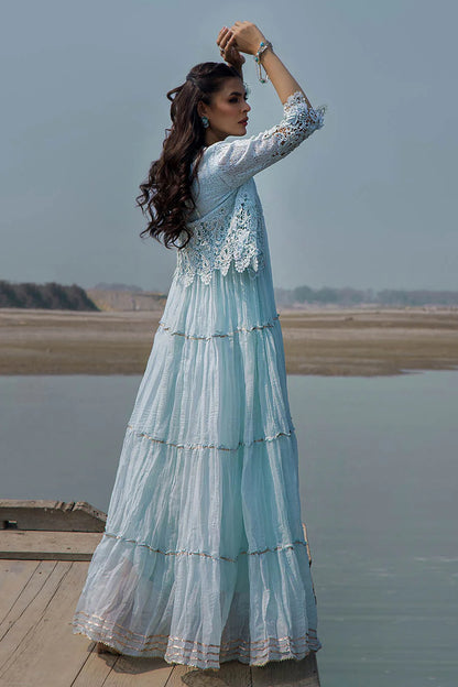 Sky Blue Crocheted Maxi with 3D & Gota Work