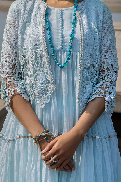 Sky Blue Crocheted Maxi with 3D & Gota Work