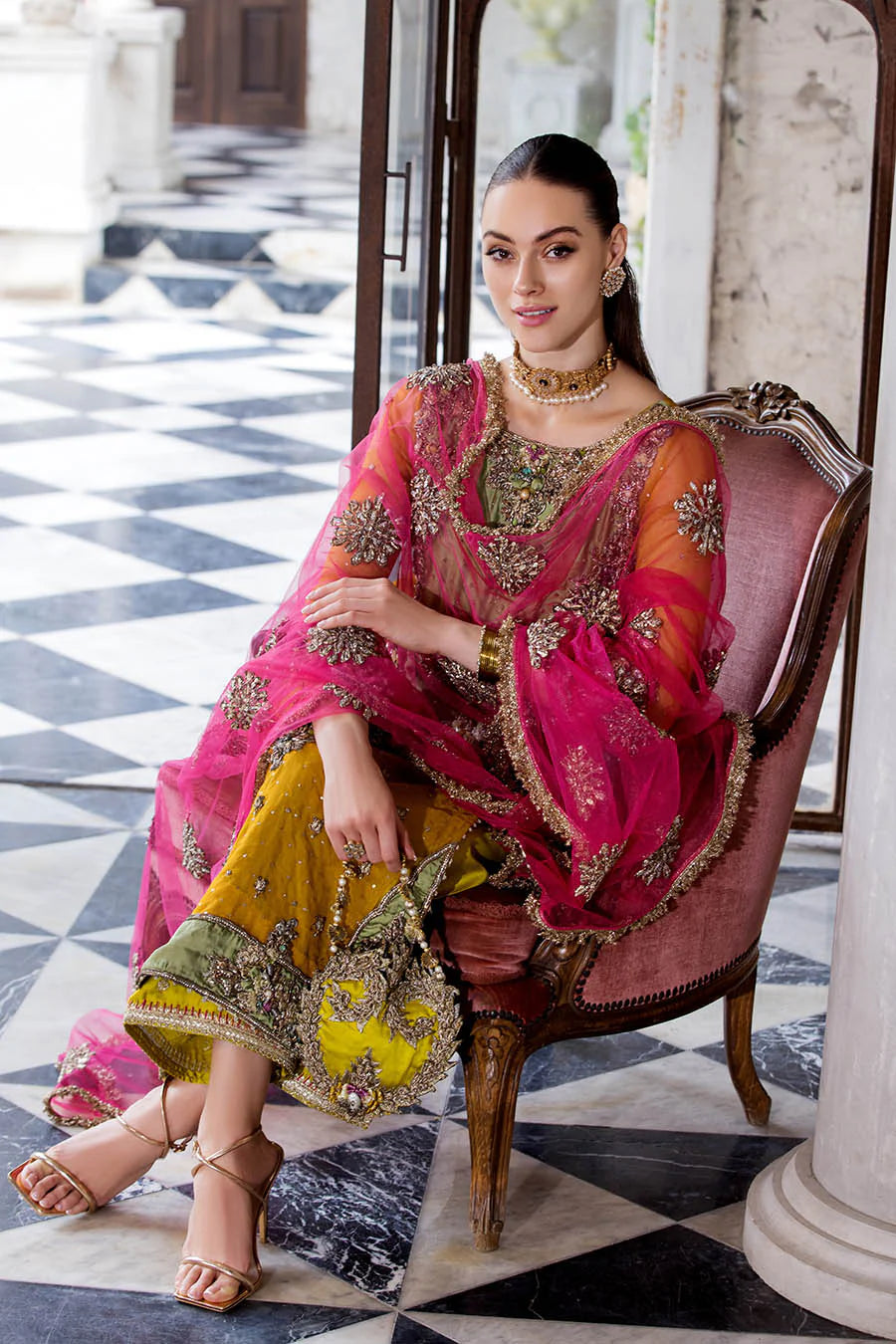 Hand Embroidered Mustard Yellow Pure organza Suit