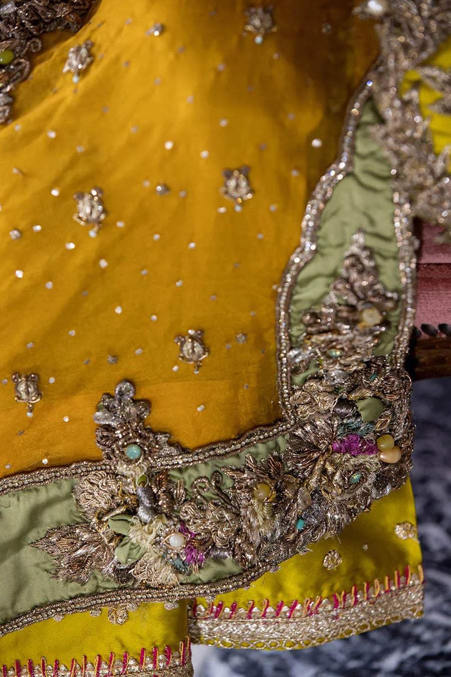 Hand Embroidered Mustard Yellow Pure organza Suit