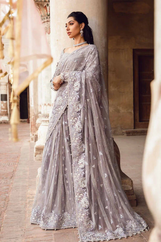 Mauve Handmade Soft Net Wedding Saree