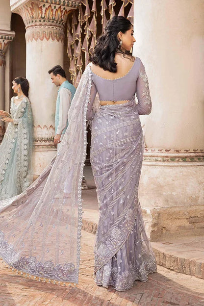 Mauve Handmade Soft Net Wedding Saree