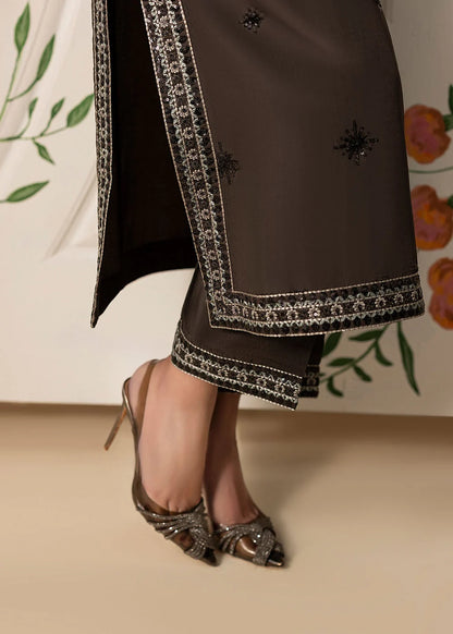 Hand Embellished Net Jacket Suit in Charcoal Black