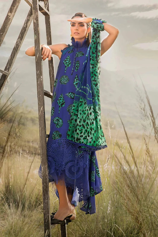 Blue Pure Lawn Suit with Chiffon Dupatta
