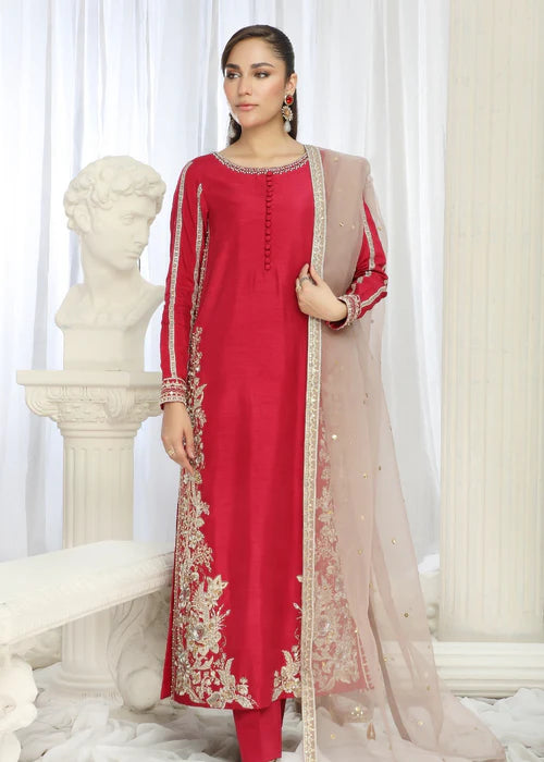 Fuchsia Hand Embellished Korean Raw Silk Suit