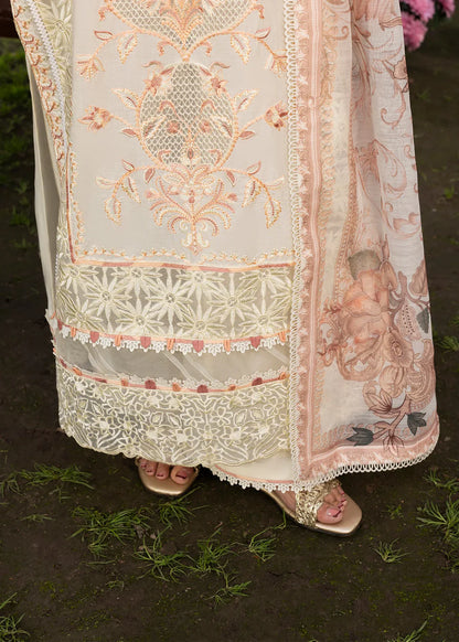 Ivory Lawn Suit with Schiffli Embroidery & Patchwork Details