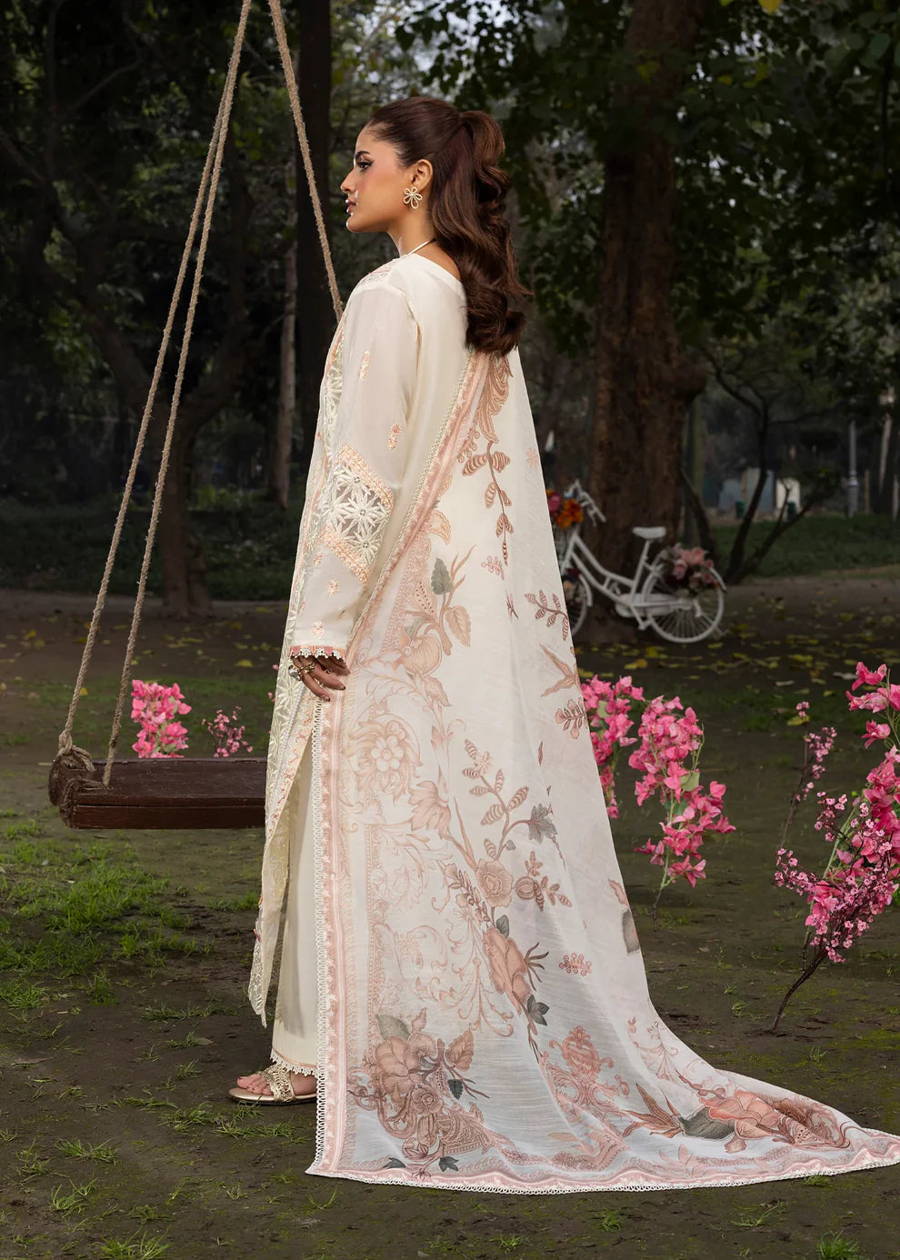 Ivory Lawn Suit with Schiffli Embroidery & Patchwork Details