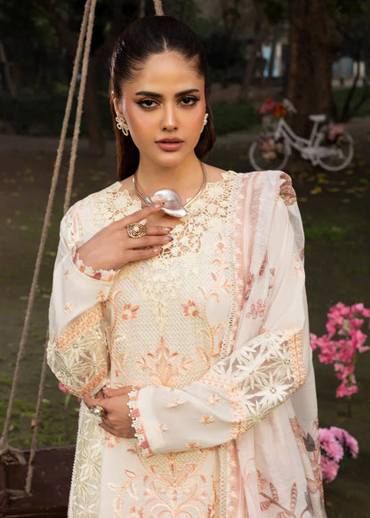 Ivory Lawn Suit with Schiffli Embroidery & Patchwork Details