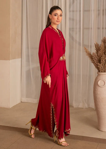 Persian Red Embroidered Lawn Kaftan