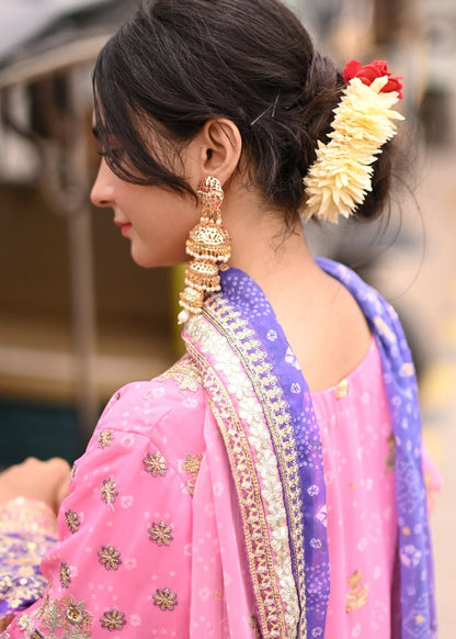 Pink & Purple Chiffon Embellished Suit