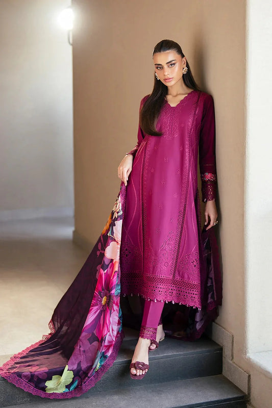 Magenta Heavy Embroidered Chikankari Lawn Suit