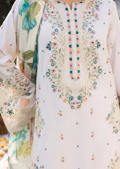 Ivory Lawn Suit with Short Shirt & Patchwork Embroidery
