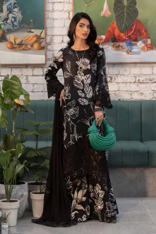Black Pure Lawn Suit with Chikankari Laces