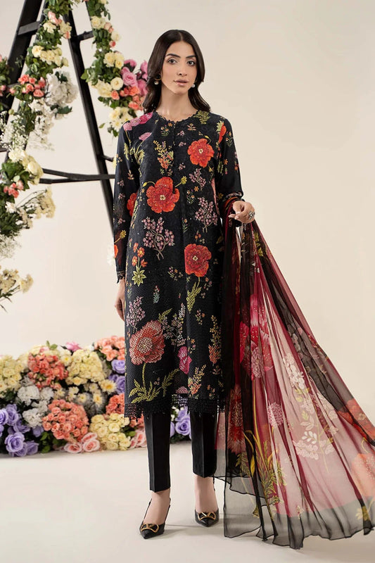 Sequins Embroidered Lawn Suit with Chiffon Dupatta