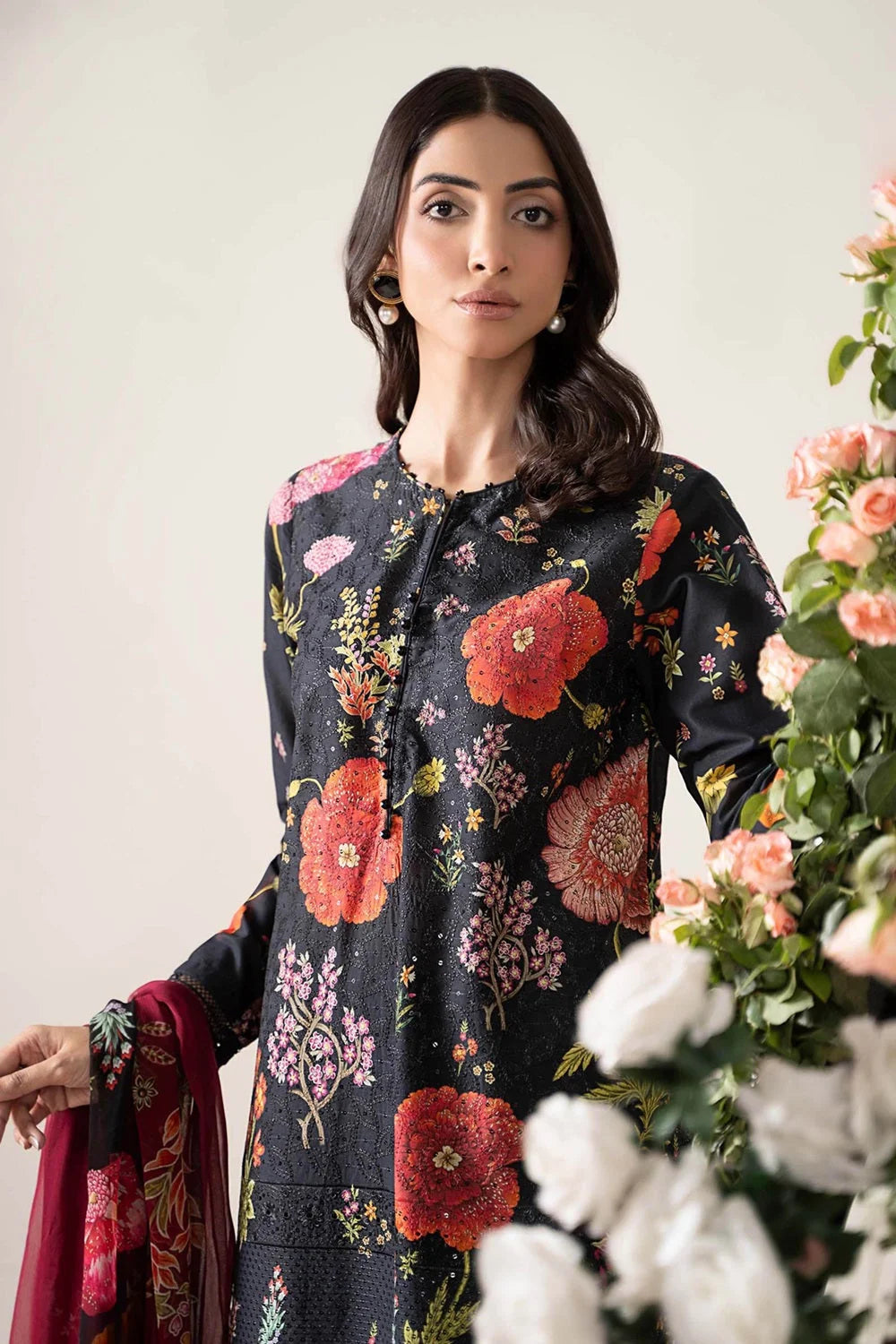 Sequins Embroidered Lawn Suit with Chiffon Dupatta