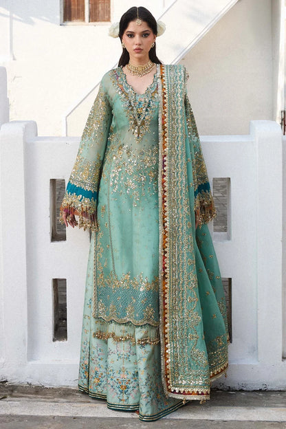 Turquoise Pure Organza Handmade Sharara