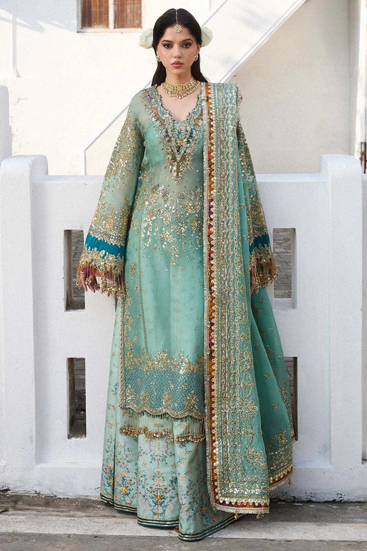 Turquoise Pure Organza Handmade Sharara