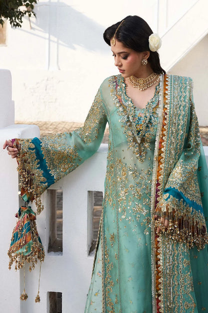 Turquoise Pure Organza Handmade Sharara