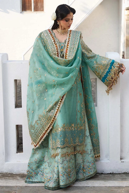 Turquoise Pure Organza Handmade Sharara