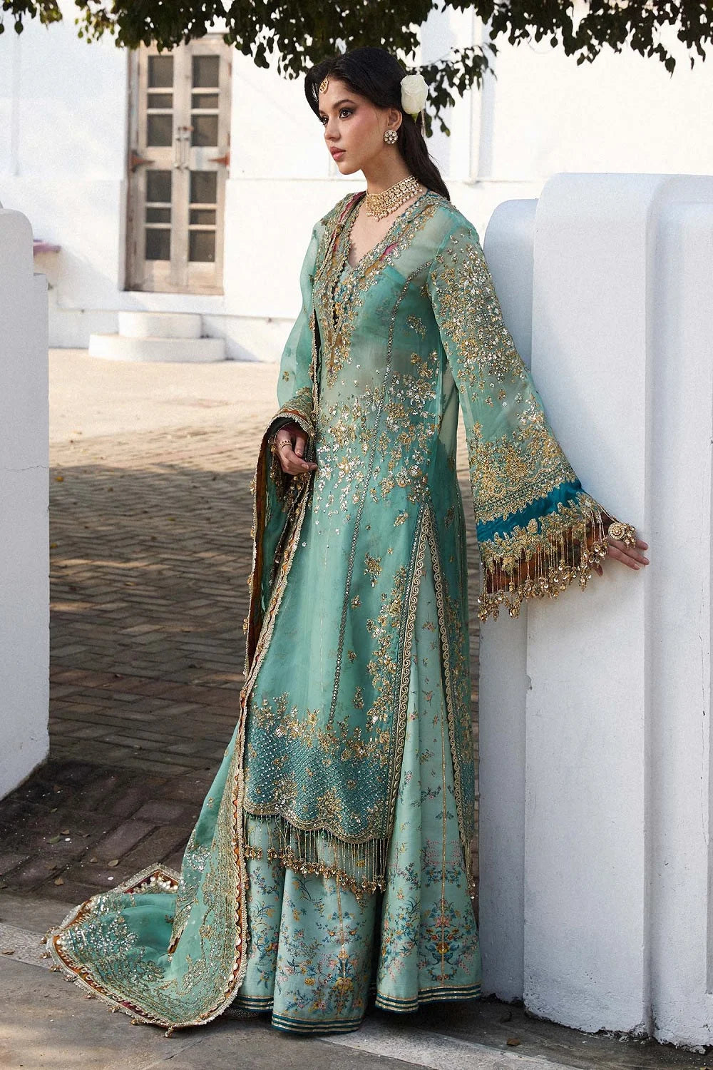 Turquoise Pure Organza Handmade Sharara