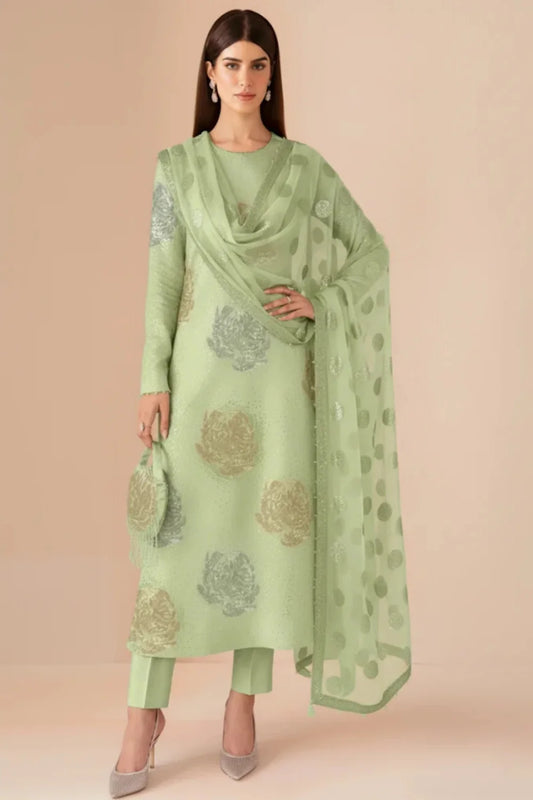 Raw Silk Sequins Embroidered Suit with Complementary Pouch