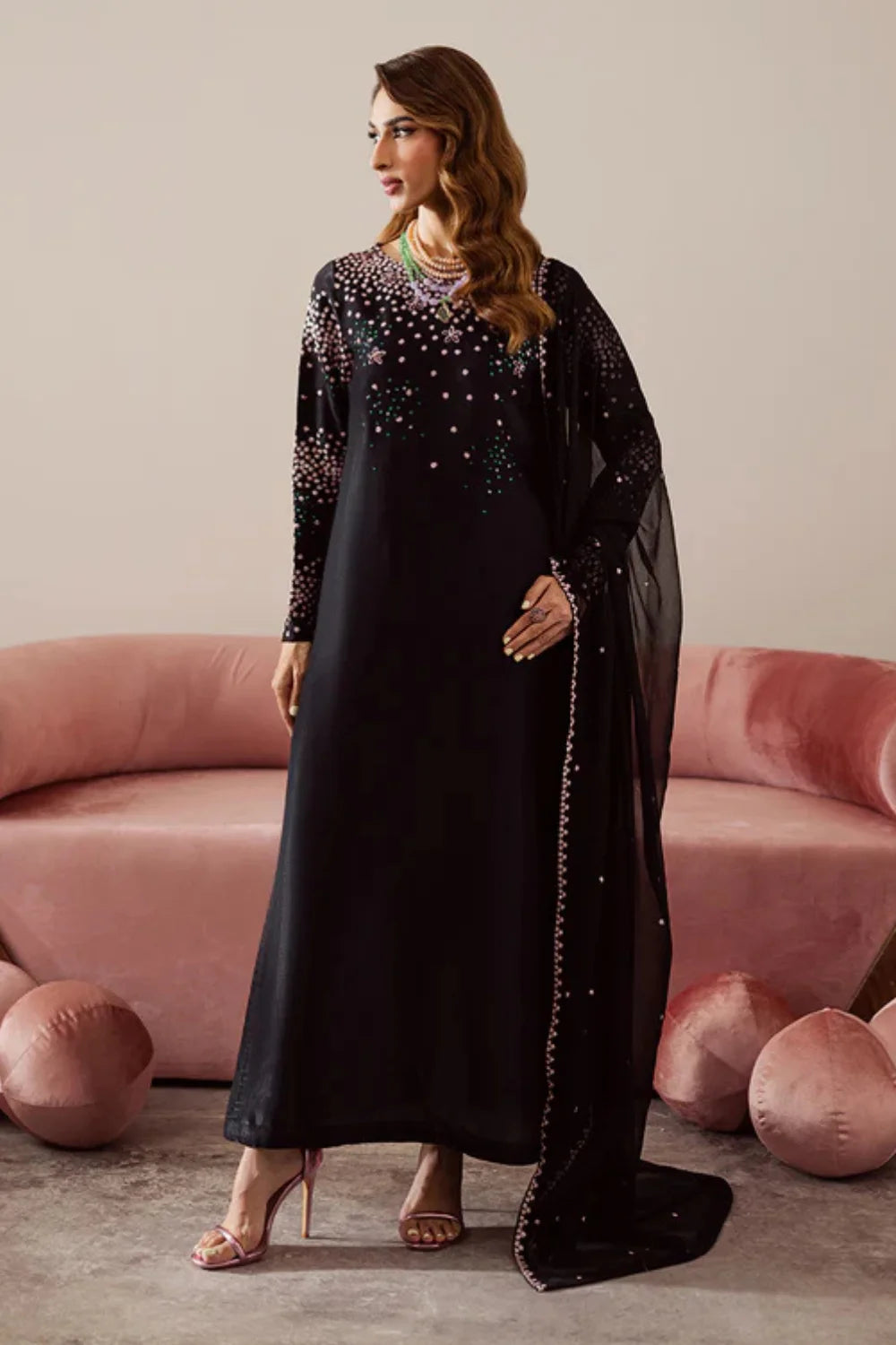 Black Sequins Embroidered Velvet Suit