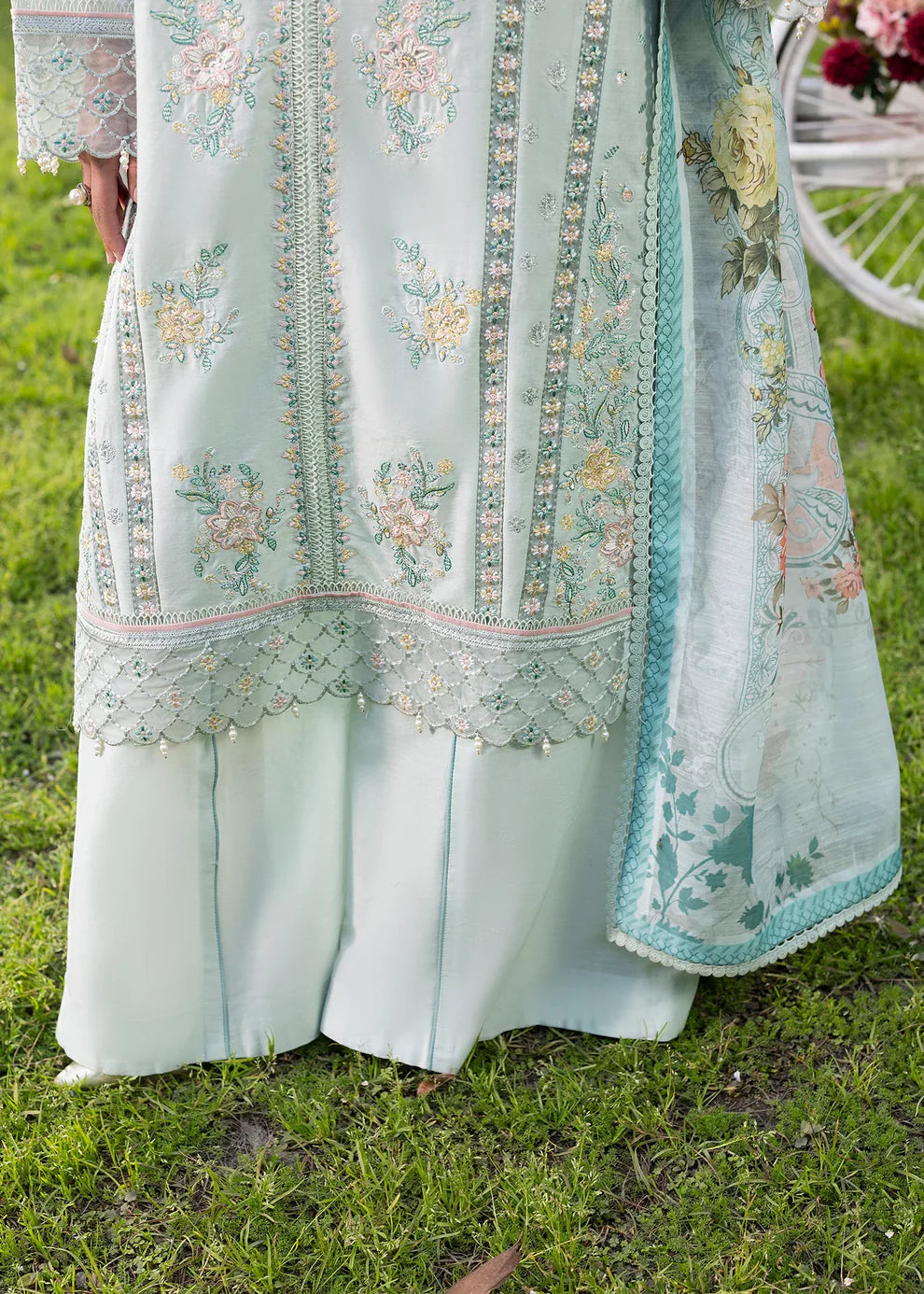 Mint Lawn Suit with Patchwork Embroidery