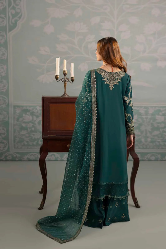 Emerald Green Embellished Raw Silk Suit