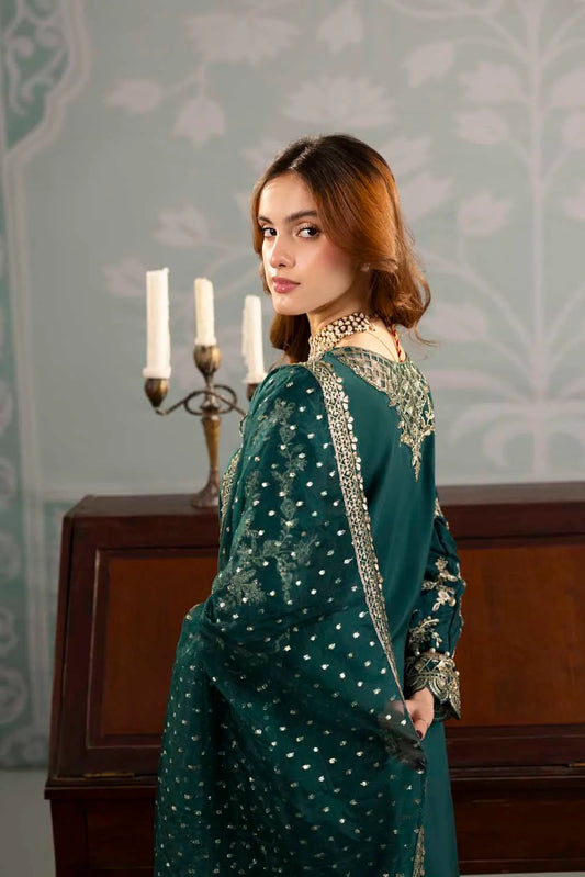 Emerald Green Embellished Raw Silk Suit