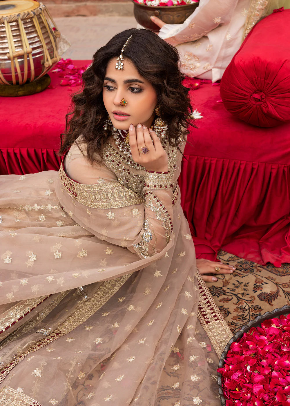 Beige Heavy Embellished A-Line Maxi