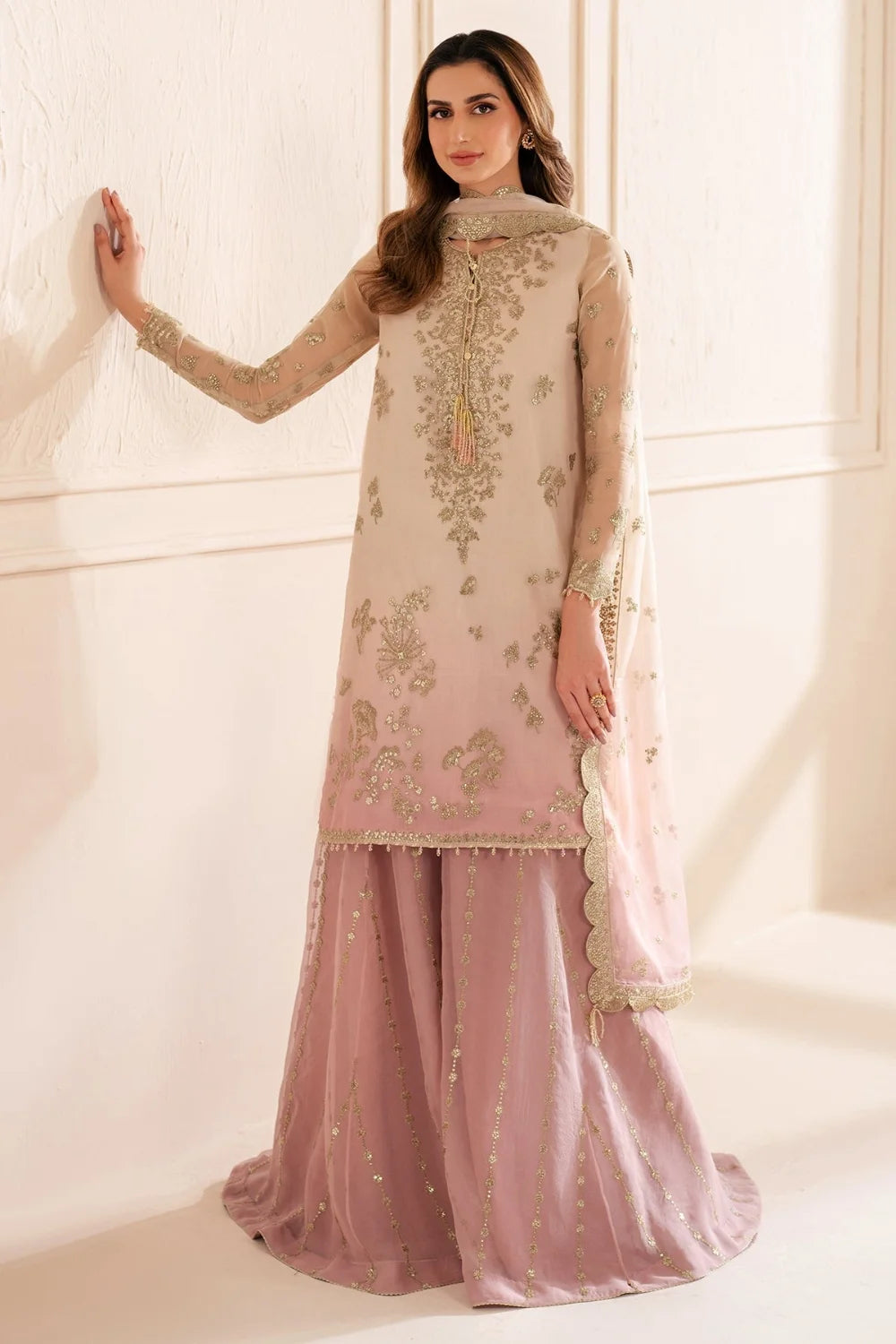 Pastel Pink Embroidered Sharara