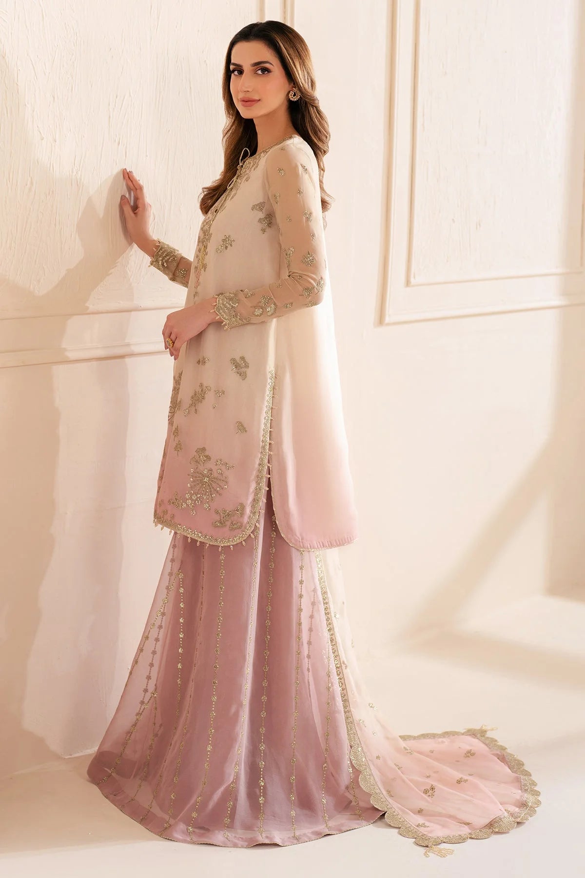 Pastel Pink Embroidered Sharara