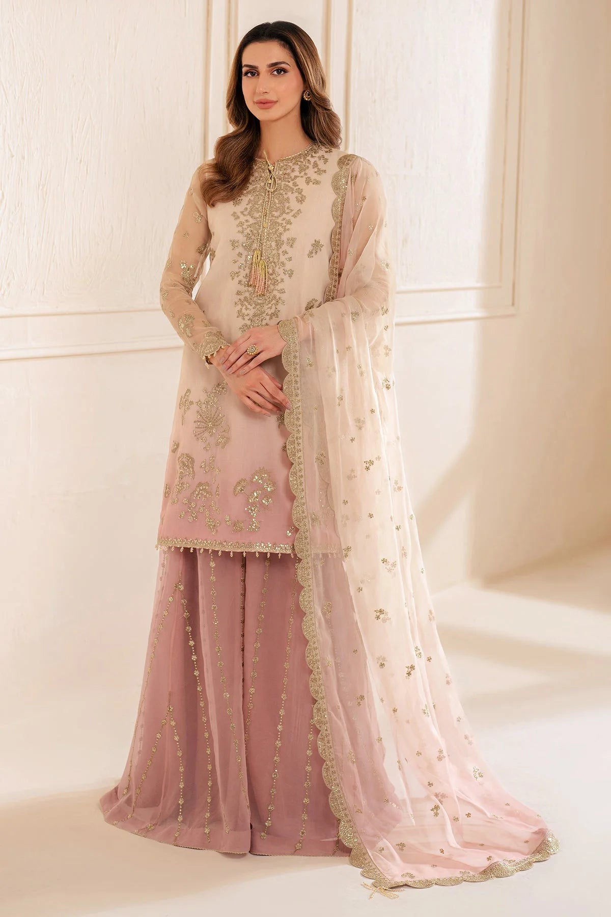 Pastel Pink Embroidered Sharara