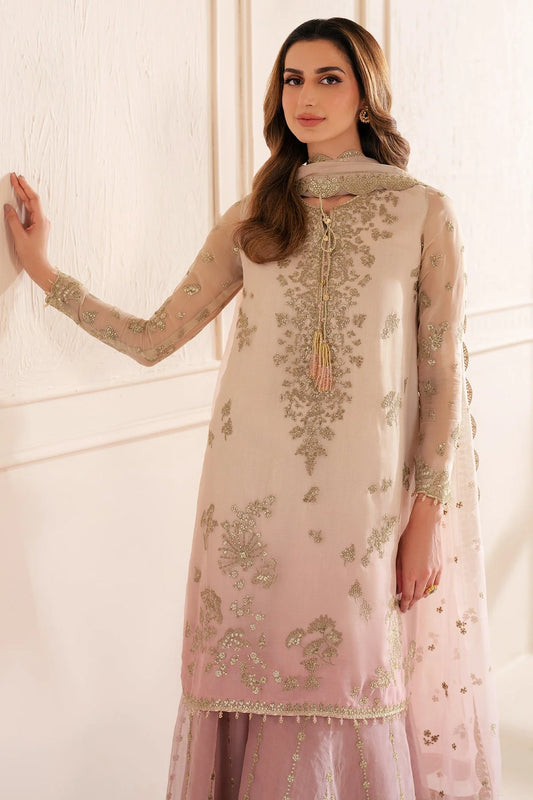 Pastel Pink Chiffon Embroidered Sharara