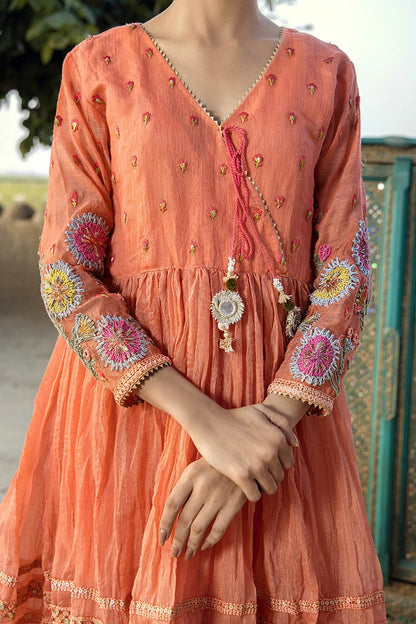 Peach Orange Paper Cotton Peplum Top with Gharara