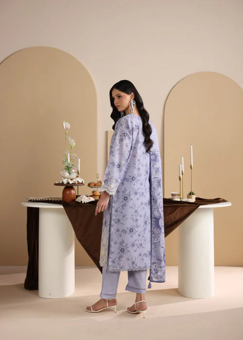 Purple Printed Chikankari Lawn Kurta Set with Dupatta
