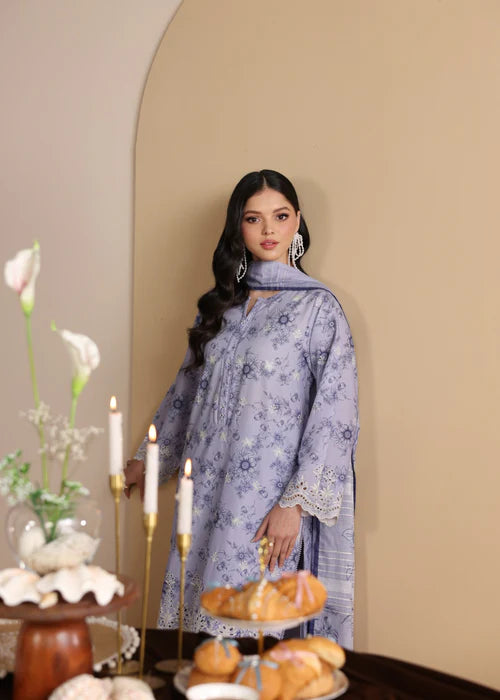 Purple Printed Chikankari Lawn Kurta Set with Dupatta