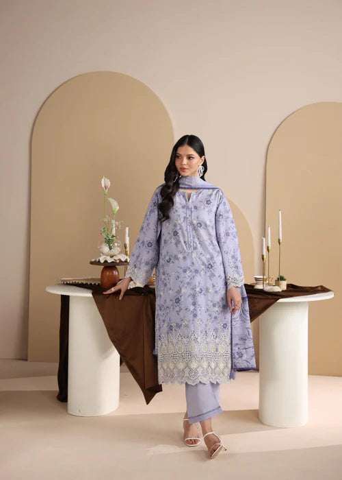 Purple Printed Chikankari Lawn Kurta Set with Dupatta