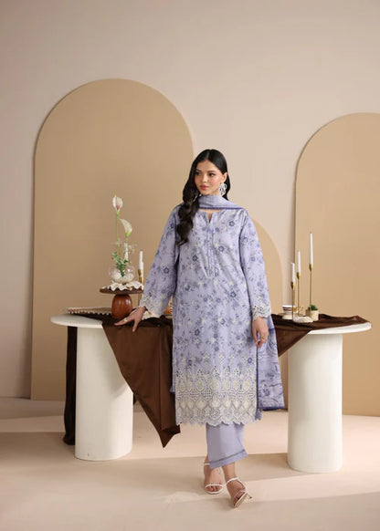 Purple Printed Chikankari Lawn Kurta Set with Dupatta