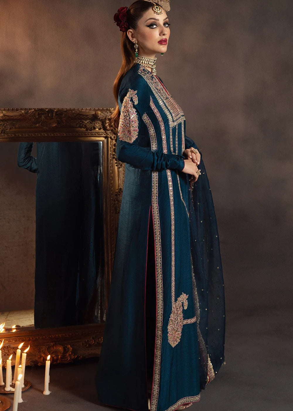 Blue Raw Silk Embroidered Elegant Suit with Long Kurta