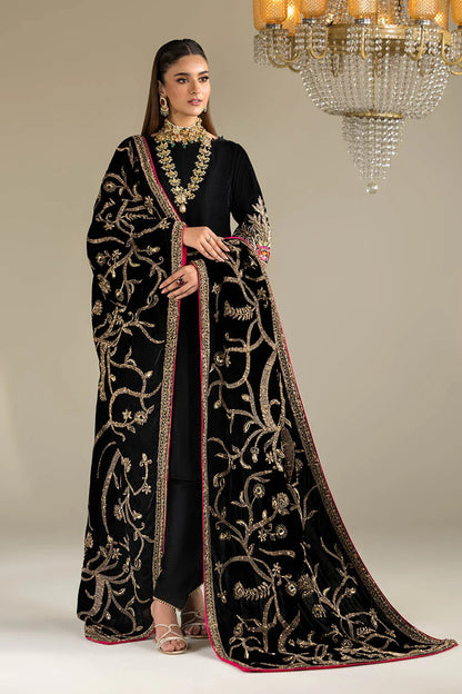 Hand Embroidered Black Velvet Suit with Heavy Embroidered Dupatta