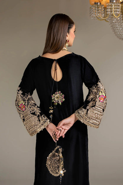 Hand Embroidered Black Velvet Suit with Heavy Embroidered Dupatta