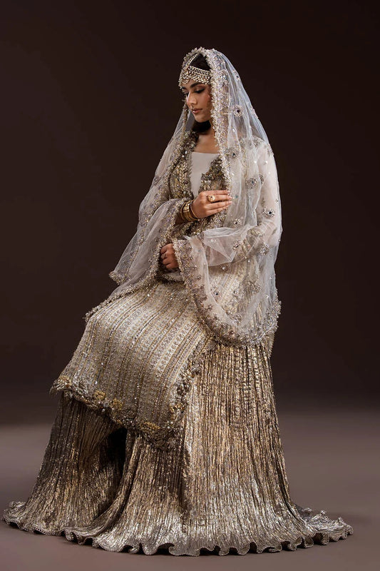 White Heavy Hand Embroidered Designer Bridal Sharara