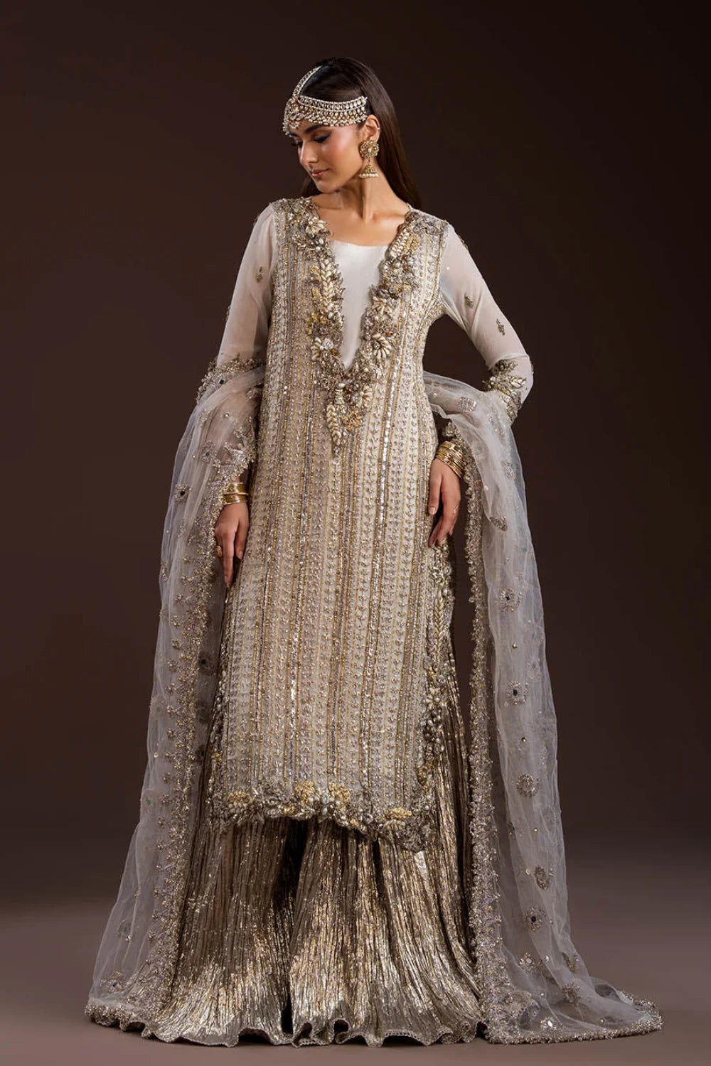 White Heavy Handmade Bridal Sharara