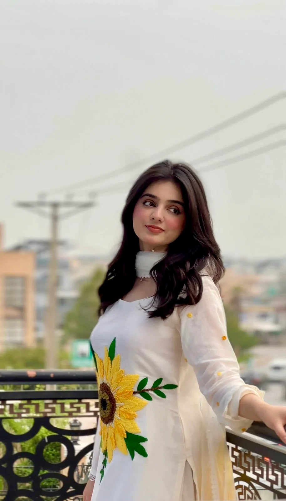 Hand Embroidered Pure Cotton Suit with Sunflower Wool Work