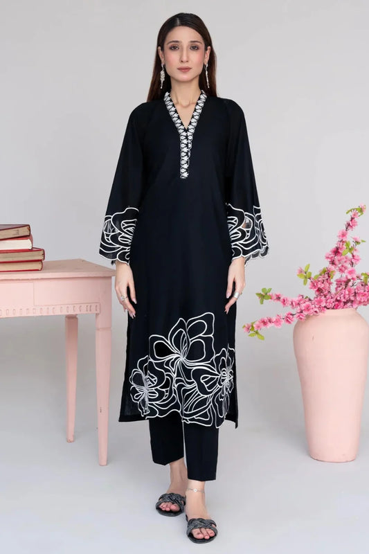 Black Embroidered Khaddar Winter Kurta Set
